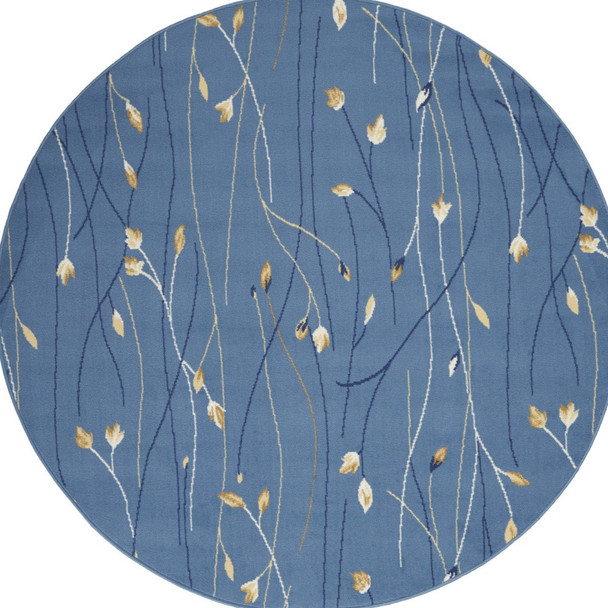 5' Blue and Beige Round Floral Vines Power Loom Area Rug