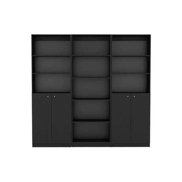 71" Black Five Tier Bookcase with Four Doors