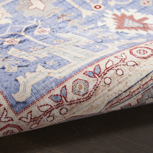 4' X 6' Beige Blue and Red Oriental Distressed Non Skid Area Rug