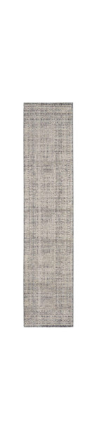 8' Ivory And Blue Geometric Distressed Runner Rug With Fringe