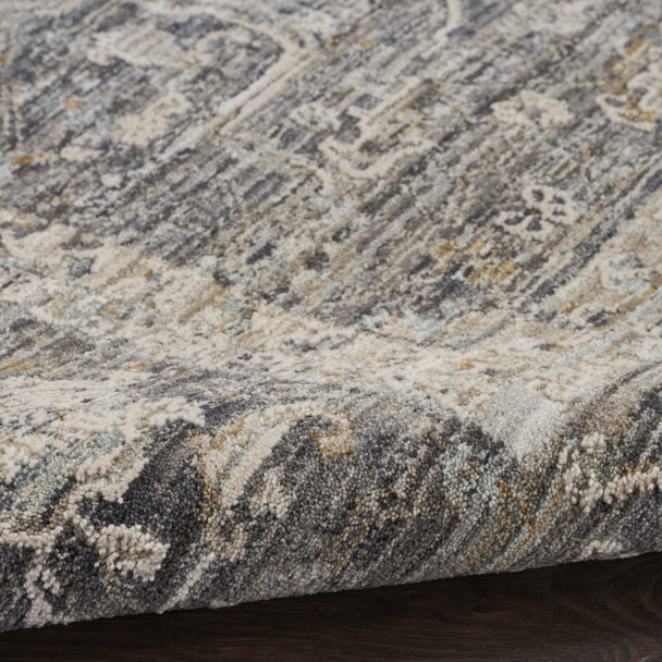 8' X 10' Slate Gray Brown And Ivory Floral Distressed Area Rug With Fringe