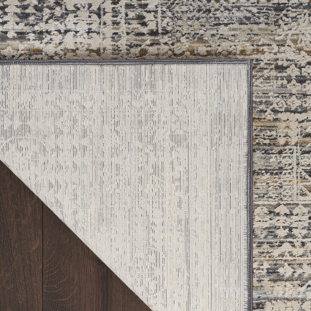 12' Ivory And Slate Gray Oriental Distressed Runner Rug With Fringe