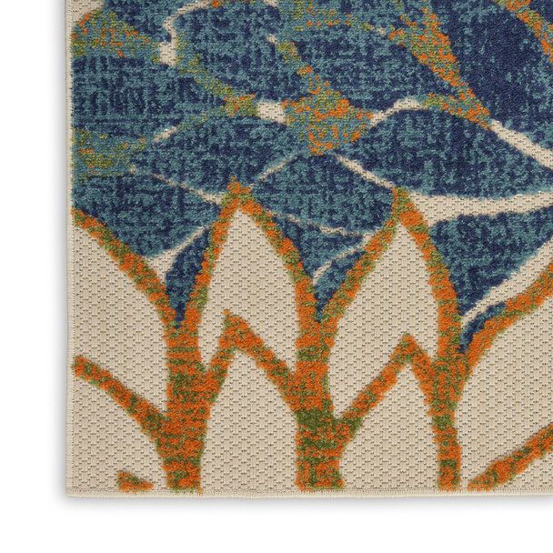 12' X 15' Blue Green And Orange Floral Indoor Outdoor Area Rug