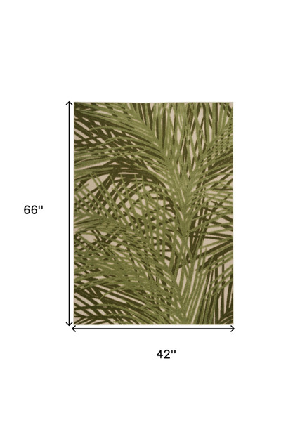 4' X 6' Ivory And Green Palm Leaf Indoor Outdoor Area Rug