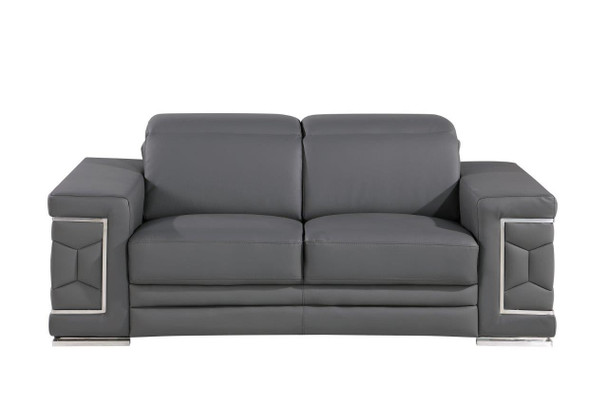 Three Piece Gray Genuine Leather Six Person Seating Set