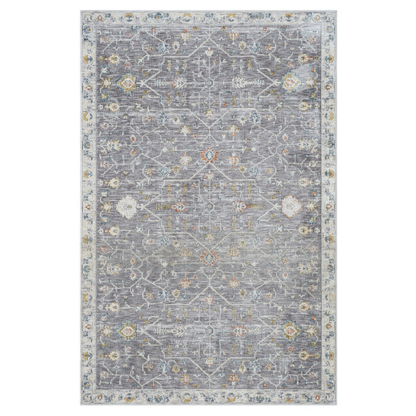 2' X 3' Gray and Ivory Floral Area Rug