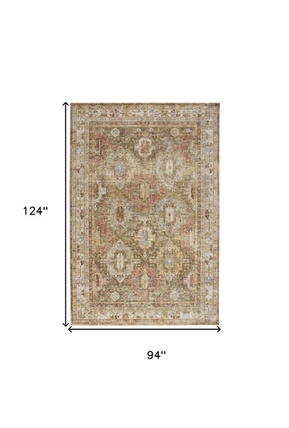 8' X 10' Ivory And Green Medallion Distressed Area Rug