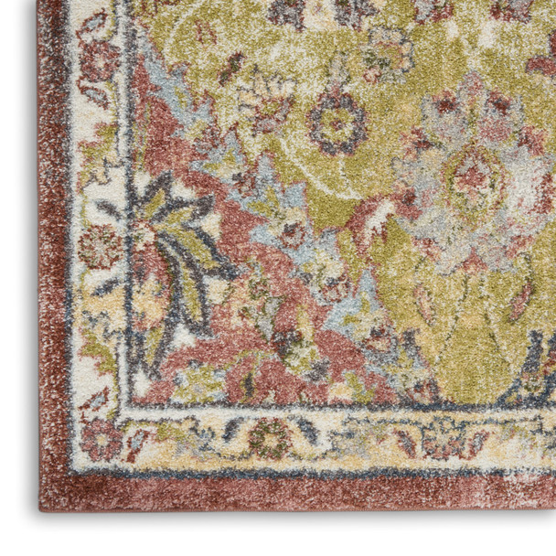 4' X 6' Green and Ivory Floral Distressed Area Rug