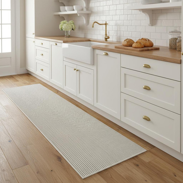 8' Ivory And Brown Abstract Runner Rug