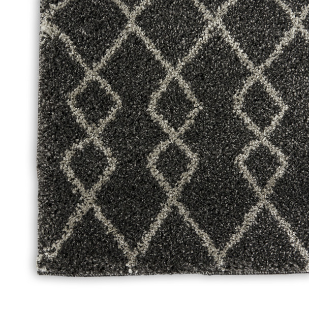 8' Charcoal and Ivory Chevron Shag Runner Rug