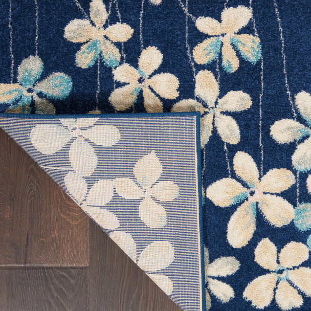 6' X 9' Navy Blue and Ivory Floral Area Rug