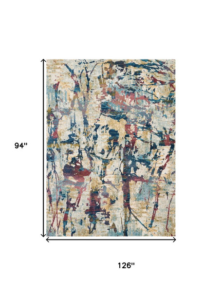 8' X 11' Cream Blue and Green Abstract Distressed Area Rug