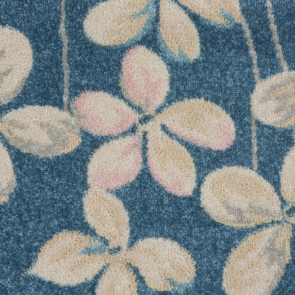 9' X 12' Turquoise and Cream Floral Area Rug
