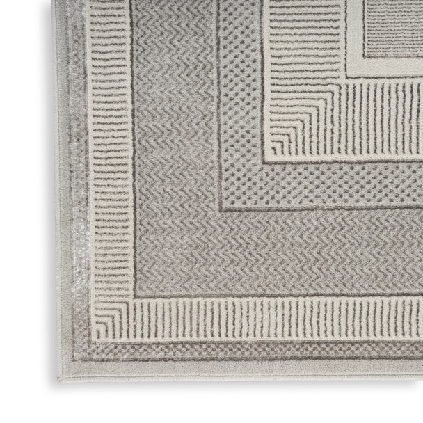 9' X 12' Silver and Ivory Geometric Non Skid Area Rug