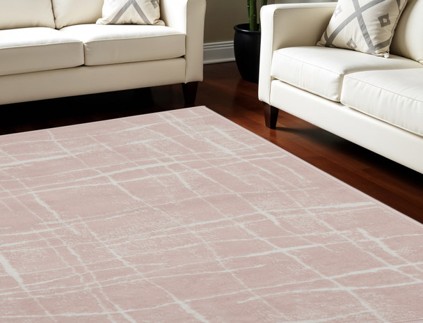 8' X 12' Pink and Ivory Abstract Distressed Non Skid Area Rug