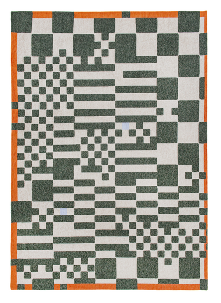 7' X 9' Green And Orange Geometric ,Washable, Area Rug