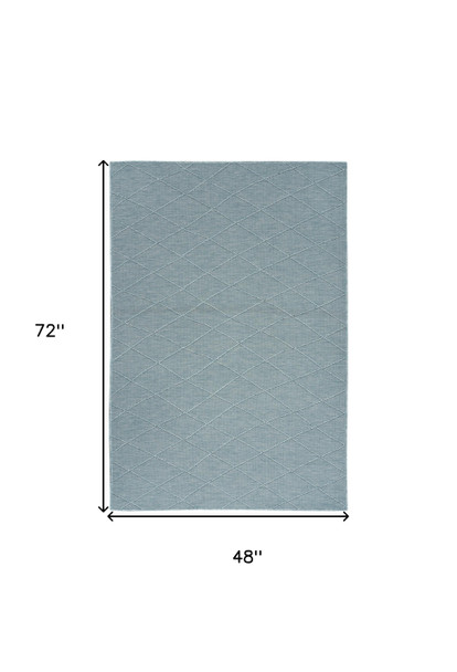 4' X 6' Aqua And Ivory Geometric Indoor Outdoor Area Rug