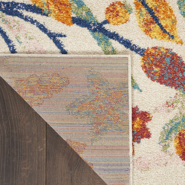 8' Orange Cream And Green Floral Runner Rug