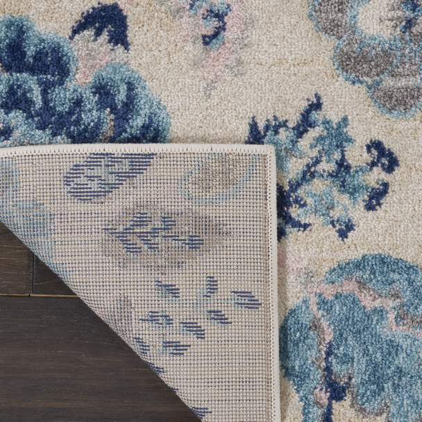 2' X 4' Ivory Navy Blue And Light Blue Floral Area Rug
