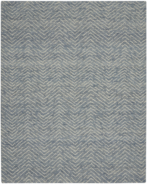 8' X 12' Indigo and Ivory Wool Chevron Area Rug