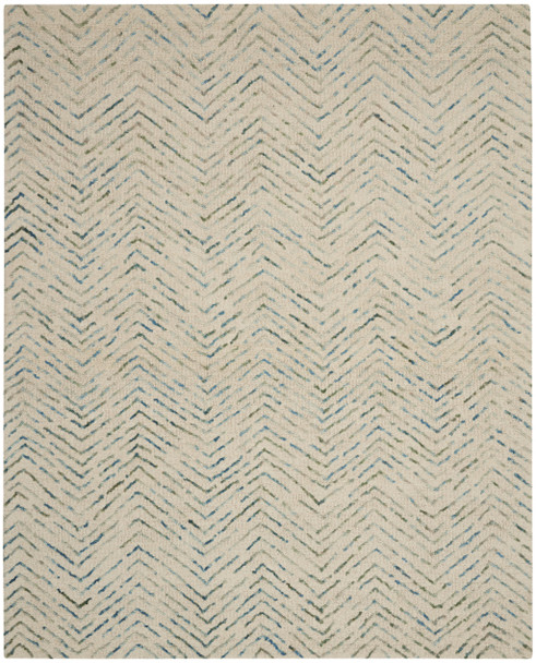 8' X 12' Ivory Blue and Green Wool Chevron Area Rug
