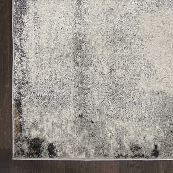 8' Ivory Black and Gray Abstract Non Skid Runner Rug