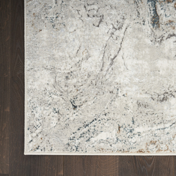 8' Ivory Black and Gray Abstract Non Skid Runner Rug