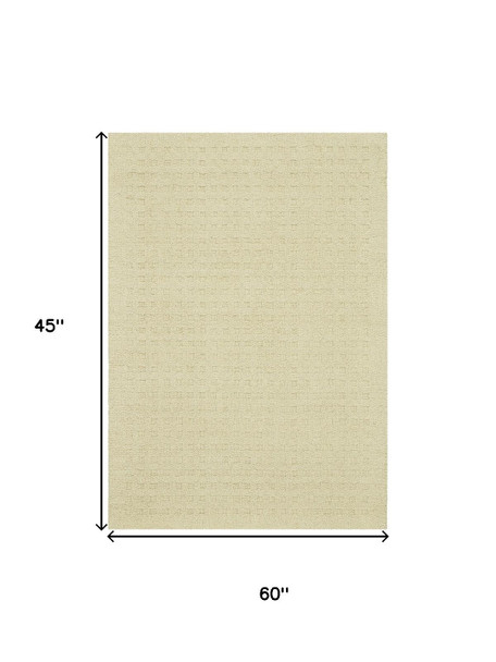 4' X 6' Cream Wool Shag Handmade Area Rug
