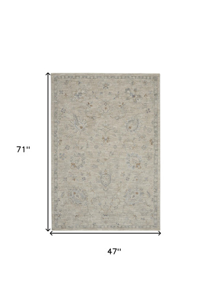 4' X 6' Gray Floral Power Loom Area Rug