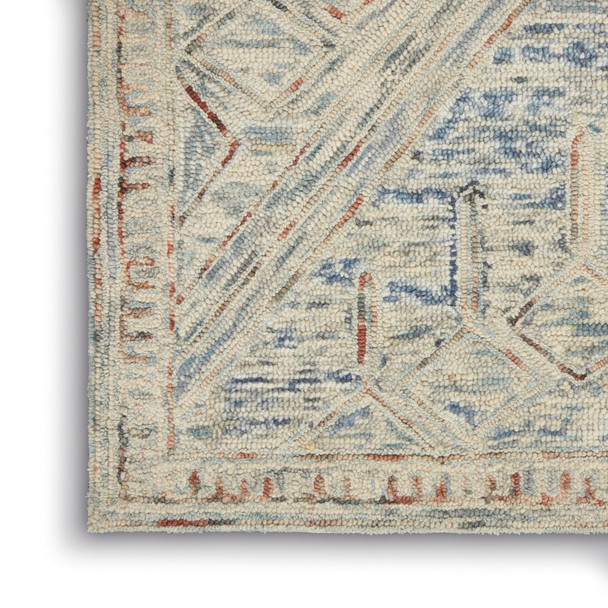 4' X 6' Tan and Blue Wool Geometric Area Rug