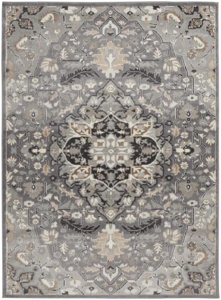 4' X 6' Gray and Black Floral Medallion Non Skid Area Rug
