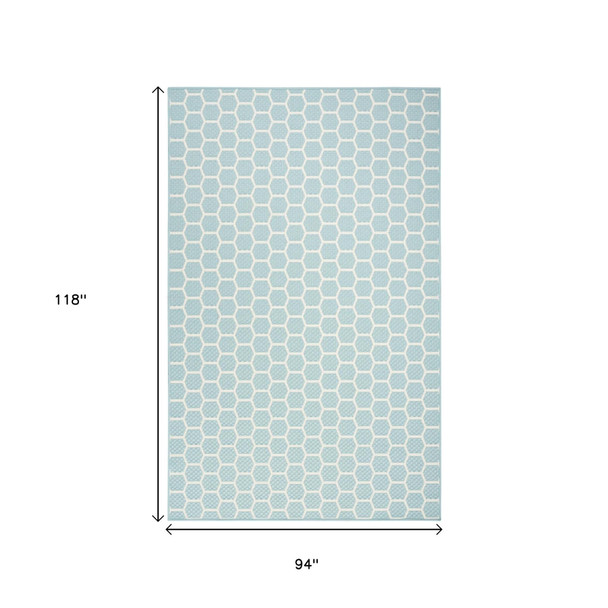 4' X 6' Aqua And Ivory Geometric Indoor Outdoor Area Rug