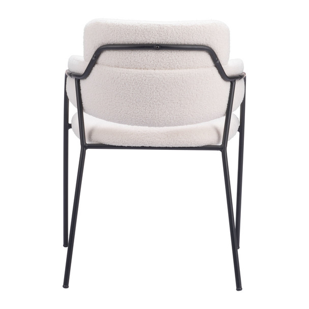 Set of Two Cream and Black Faux Fur Dining Arm Chairs