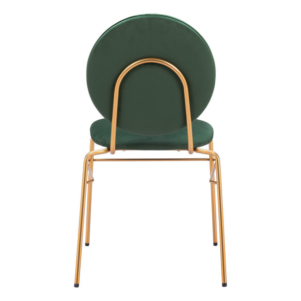 Set of Two Green and Gold Velvet Open Back Dining Side Chairs