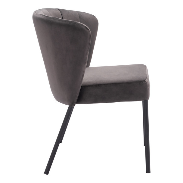Set of Two Gray and Black Tufted Velvet Dining Side Chairs