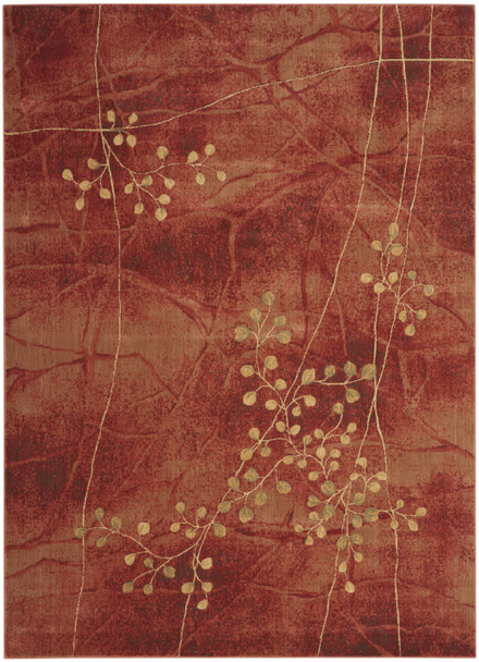10' X 13' Red And Green Floral Non Skid Area Rug