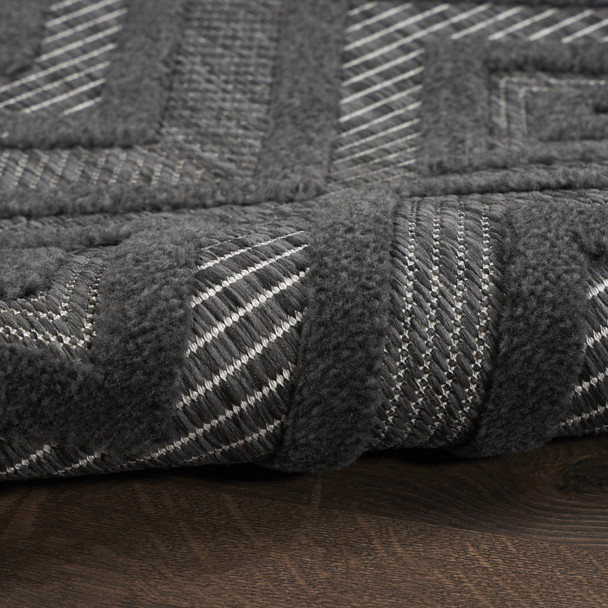 6' Charcoal And Black Geometric Indoor Outdoor Area Rug