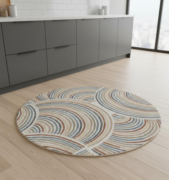 5' Ivory Abstract Round Rug