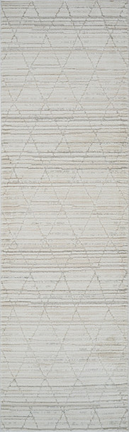 8' Gray And Beige Geometric Distressed Runner Rug