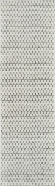 8' Cream and Beige Geometric Distressed Indoor Outdoor Runner Rug