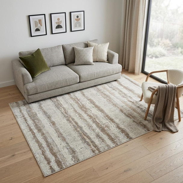 5' X 8' Beige and Brown Abstract Non Skid Area Rug