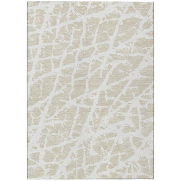10' X 14' Beige and Ivory Abstract Washable Non Skid Indoor Outdoor Area Rug