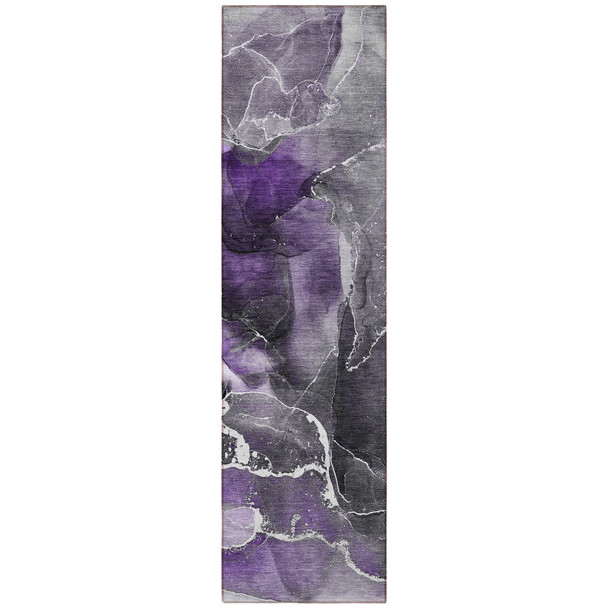 8' Runner Gray and Purple Abstract Washable Non Skid Indoor Outdoor Runner Rug