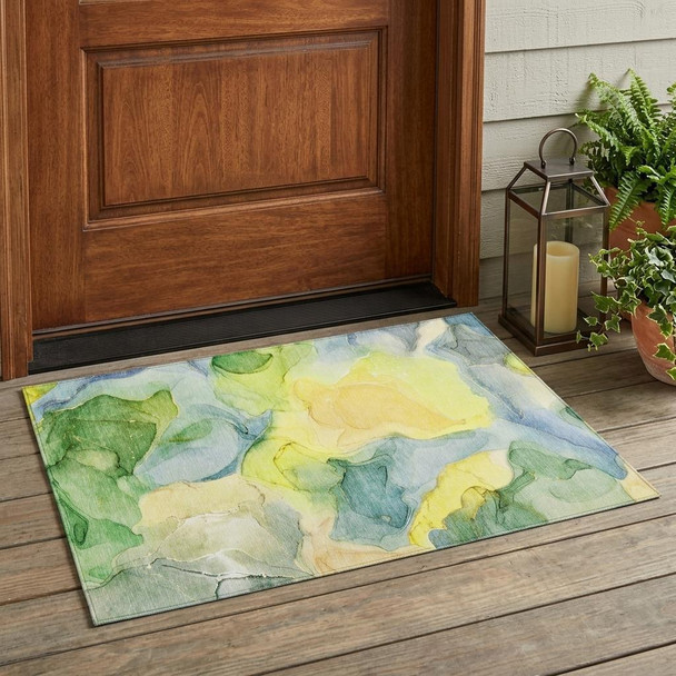 3' X 5' Yellow Abstract Washable Non Skid Indoor Outdoor Area Rug