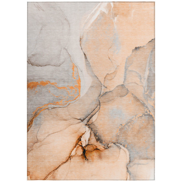 8' X 10' Orange Abstract Washable Non Skid Indoor Outdoor Area Rug
