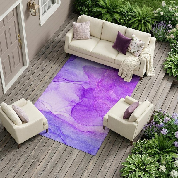9' X 12' Purple Abstract Washable Non Skid Indoor Outdoor Area Rug