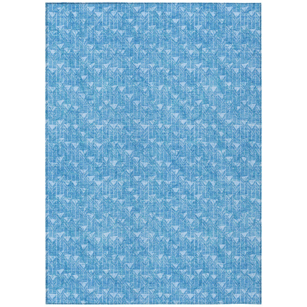 8' X 10' Blue Geometric Washable Indoor Outdoor Area Rug