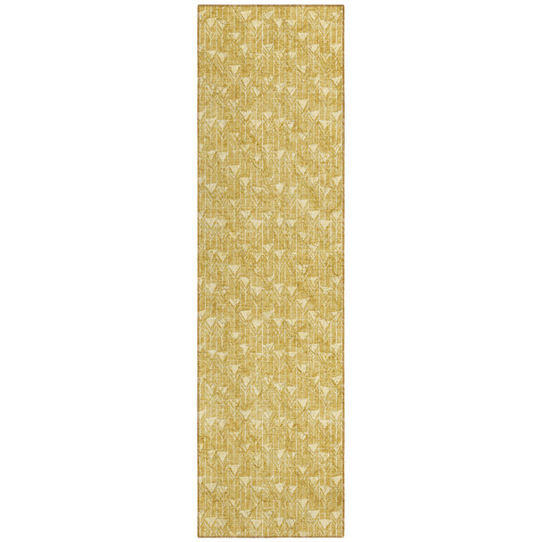 8' Runner Gold Geometric Washable Non Skid Indoor Outdoor Runner Rug