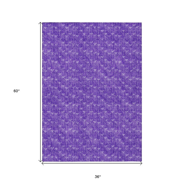 3' X 5' Purple Geometric Washable Non Skid Indoor Outdoor Area Rug