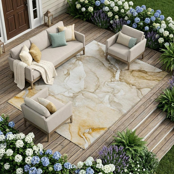 9' X 12' Brown Abstract Washable Non Skid Indoor Outdoor Area Rug